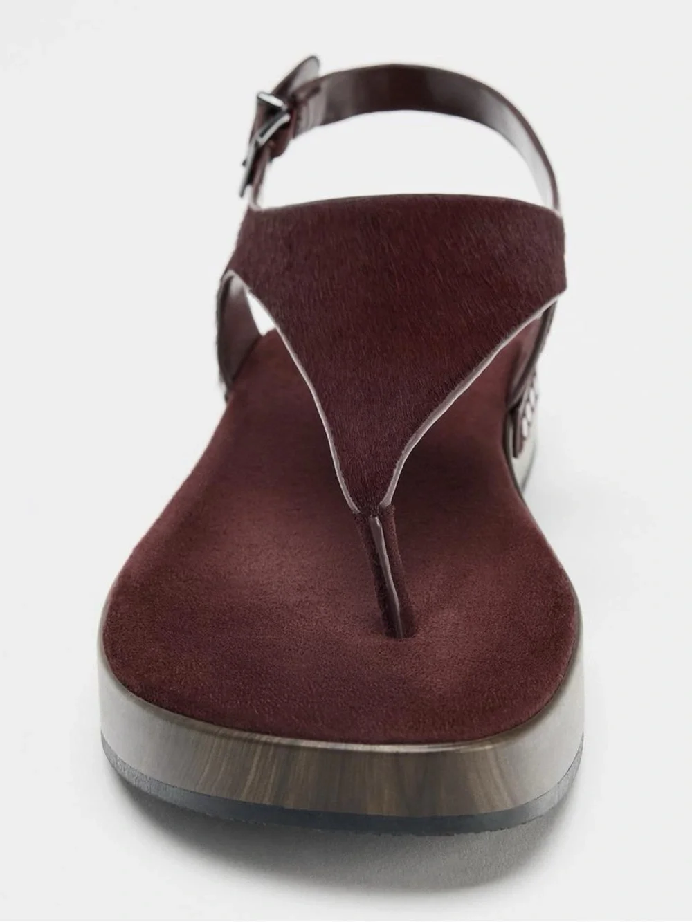 Zara Leather Strap Sandals With Rivets Burgundy Red Platform Sheep Skin Size 10 - Picture 2 of 15